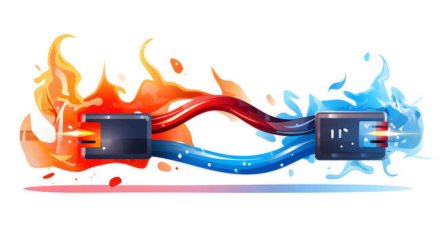 Professional Blue Damaged Cable with Red Wire Short Circuit Image