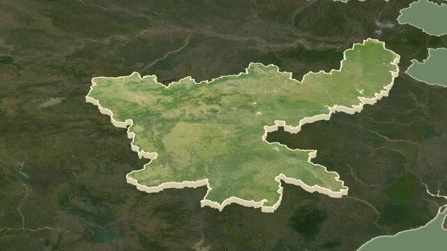 Jharkhand, India, extruded. Satellite map