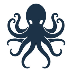 Dark blue simple silhouette illustration of an octopus isolated on white background