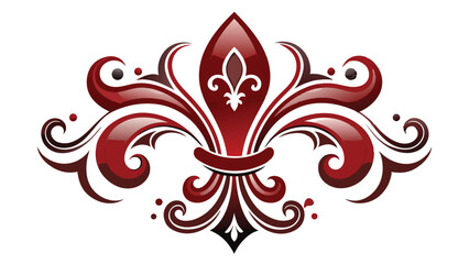Elegant fleur de lis design with glossy red and brown color accents on white background