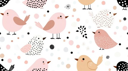 Seamless wallpaper design featuring birds and leaves patterns bright and cheerful creative digital art