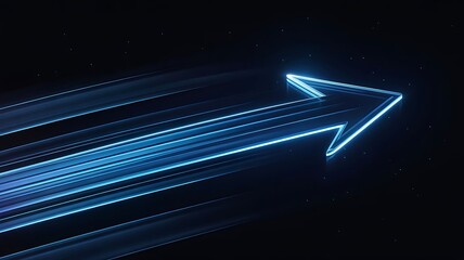 Neon Arrow of Progress: A vibrant blue neon arrow, streaking across a dark backdrop, signifies growth, direction, and ambition, showcasing the powerful, energetic, and positive energy of progress. 
