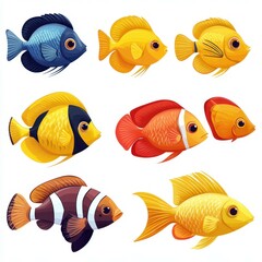 Fototapeta premium Colorful assortment of tropical fish swimming in various directions in a vibrant aquatic environment