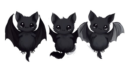 Kawaii black bat illustration with large eyes and fluffy wings in a playful design image