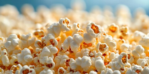 Close-up view of fluffy popcorn kernels in bright lighting highlighting their texture and quality for snacking