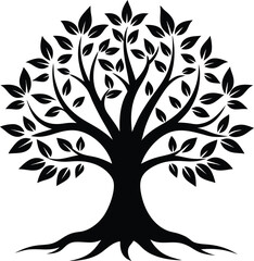 Obraz premium Tree of Life with Leaves Silhouette