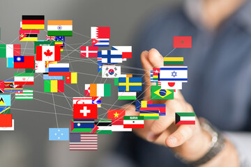 Image of interconnected flags representing global collaboration and international business.
