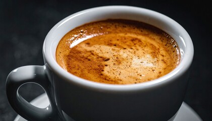 Fototapeta premium Closeup Espresso Coffee In White Cup With Steam