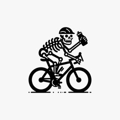 Obraz premium Energetic skeleton athlete riding mechanical bicycle with visible gears and chain sport vector icon