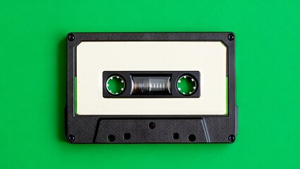 Obraz premium Vintage audio cassette on bright green background for music and retro designs