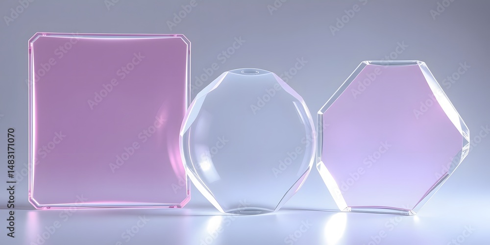 Poster abstract glass forms with soft gradients, subtle glowing edges and frosted details. a modern and cle