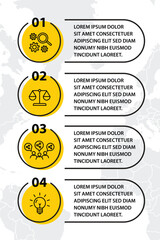 4 steps infographic template with 4 options. Flowchart that can be used for business report, data visualization and presentation. Timeline infographic elements vector illustration.