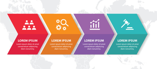 4 steps infographic template with 4 options. Flowchart that can be used for business report, data visualization and presentation. Timeline infographic elements vector illustration.