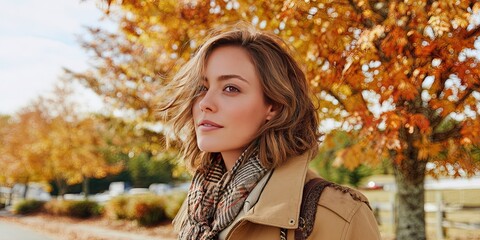 photo of young woman wearing modern fall fashion