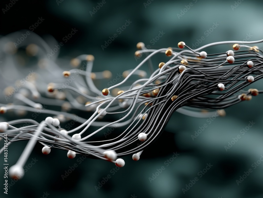 Poster interconnected abstract network design digital art technology modern environment close-up view innov