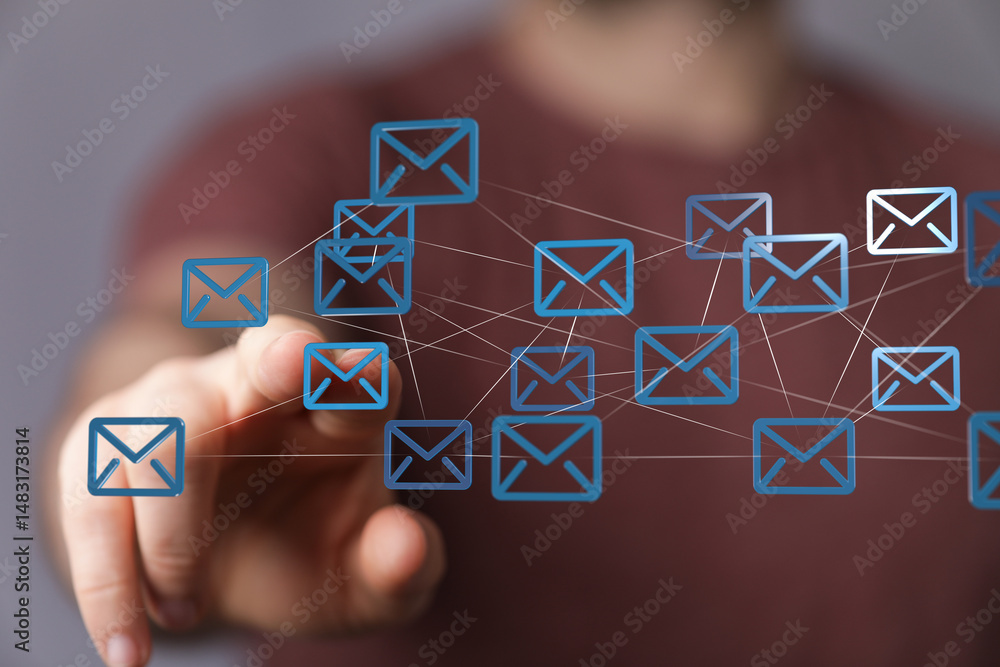 Poster Image of interconnected email icons, symbolizing global communication and networking.