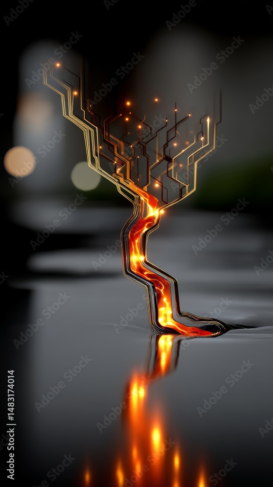 Aufkleber abstract digital circuitry tree in a futuristic setting artistic concept minimalist environment macr