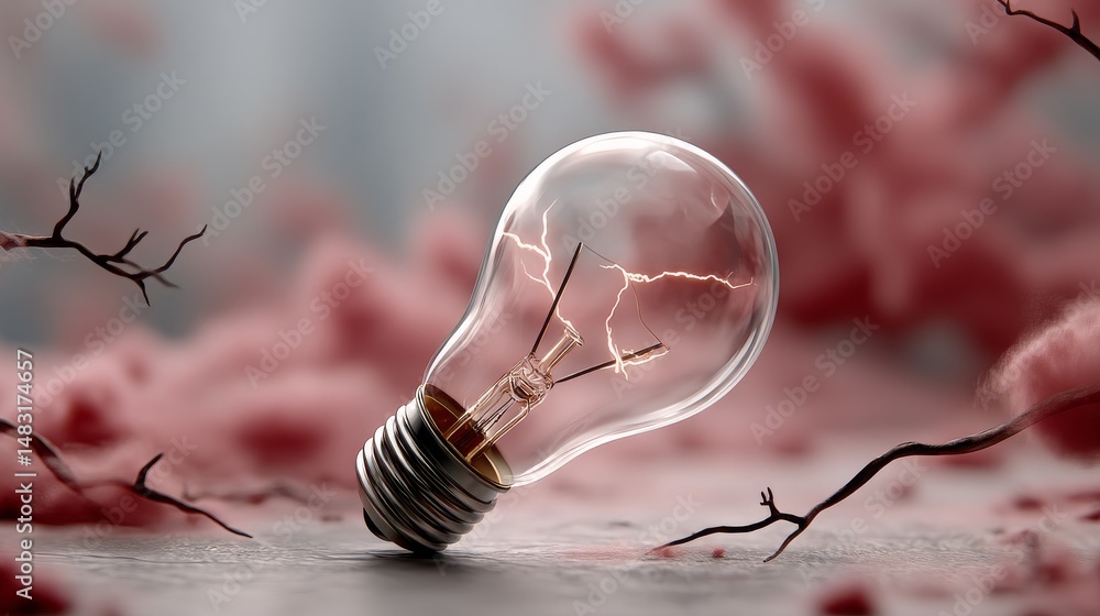 Poster illuminating sparks from a glowing light bulb in an artistic setting captured close-up with creative
