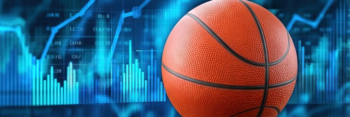 sports gambling concept with basketball and financial charts, data,