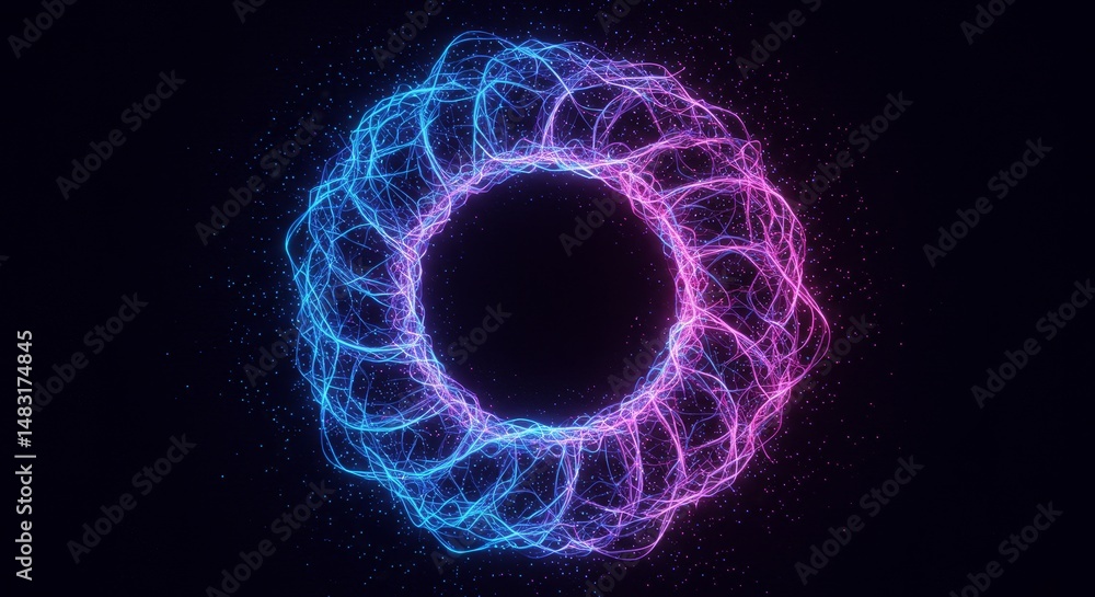 Poster abstract circular data flow - symbolizing connection, technology, energy, infinity, and innovation. 