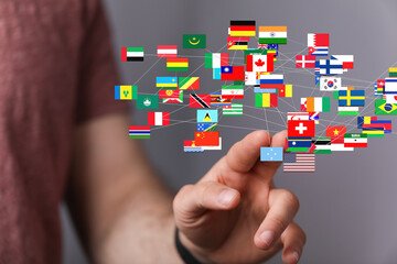 Image of interconnected flags representing global collaboration and networking.