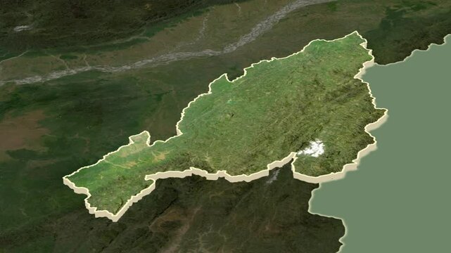 Nagaland, India, extruded. Satellite map