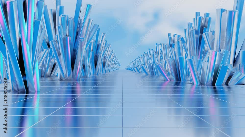 Aufkleber endless forward movement inside an abstract tunnel of glossy cubic crystal clusters against a blue s