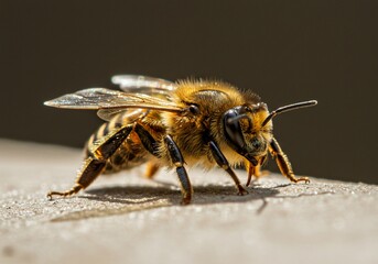 輝く羽根 小さな蜜蜂 静かに歩く