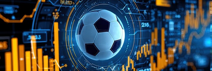 sports gambling concept with soccer ball and financial charts, data,