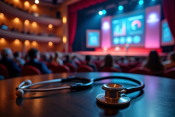 Stethoscope rests before a healthcare conference