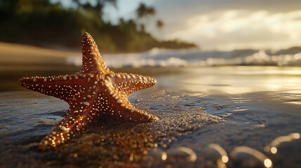 starfish on wet sand