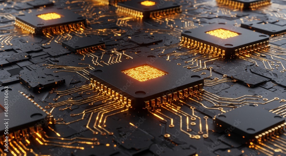 Poster advanced microchip technology innovation - concept of automation, ai, future, technological progress