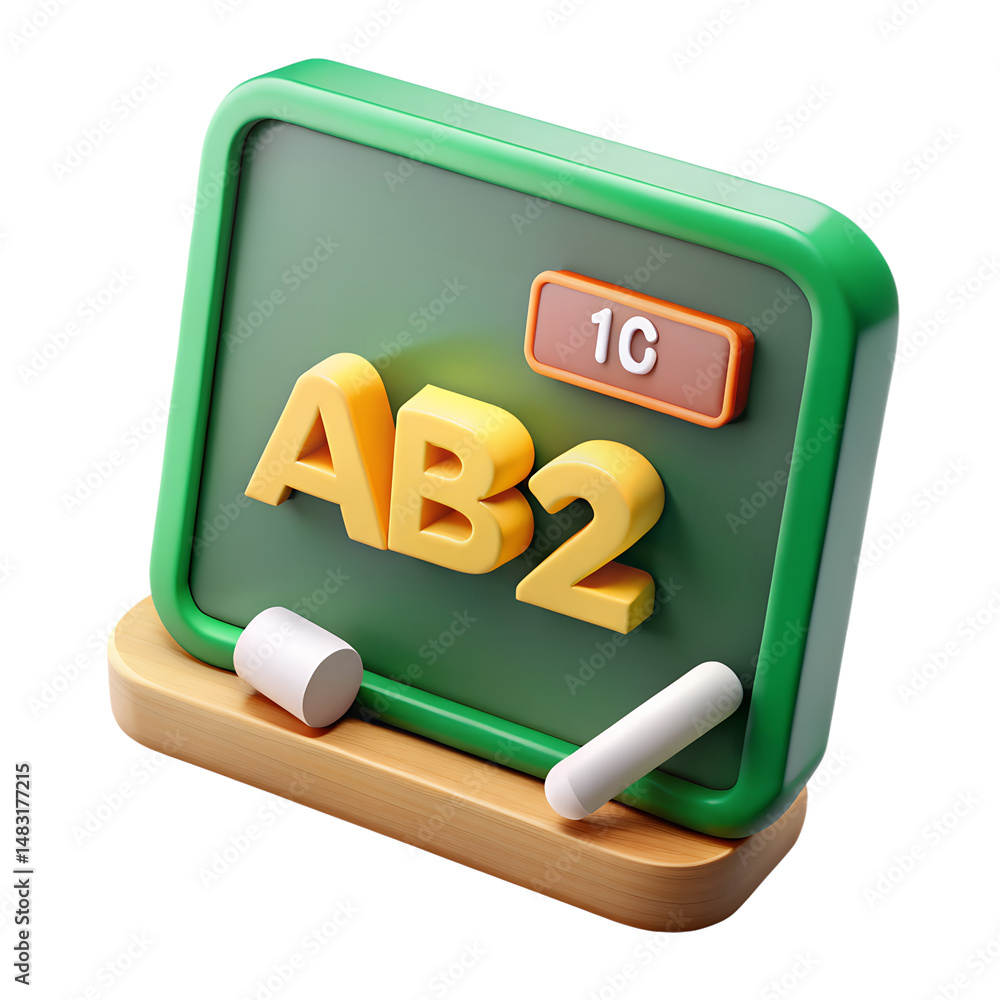 Fototapete a bright 3d rendering icon of a chalkboard with numerical and alphabetical elements highlighting edu