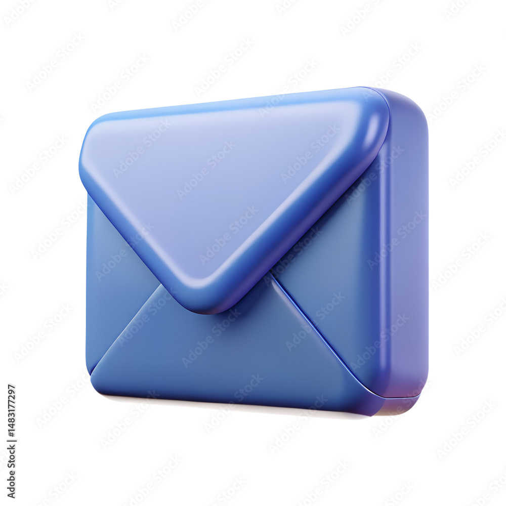 Poster a sleek and modern blue 3d rendering icon representing an email or mail message with a soft gradient