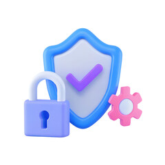 Fototapeta premium Shield with checkmark, padlock, and gear representing security and settings.