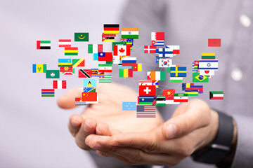 Image of interconnected world flags, symbolizing global collaboration and networking.