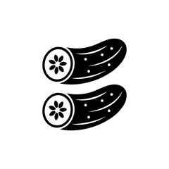 Cucumber Silhouette Illustration Flat Vector Icon on White Canvas.