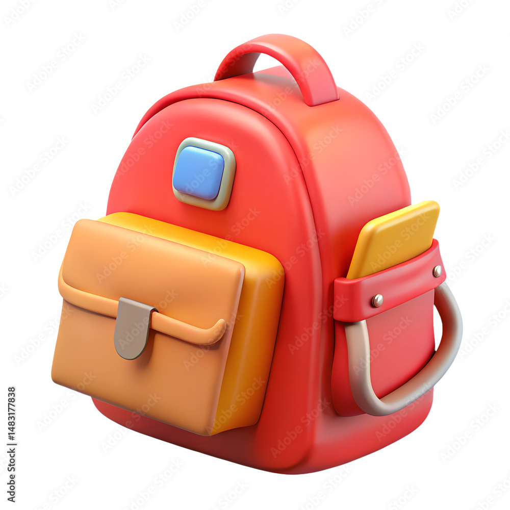 Poster a vibrant 3d rendering icon of a school backpack in red with an isolated design suitable for educati