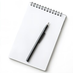 Stock photo of blank notepad with pen for writing notes and ideas on white background for mockup template