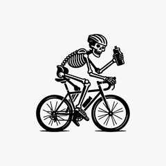 Naklejka premium Dynamic skeleton figure energetically pedaling a bicycle with detailed mechanics vector logo. Sport concept