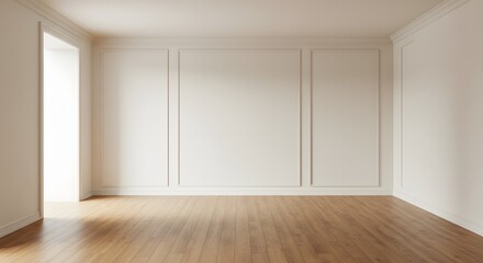 Obraz premium Empty Room with Classic Wall Paneling and Hardwood Floor