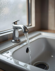 gurgling sink, swirling drain, and cascading water for ambiance, Backlit. with white shades