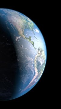 3D animation: Planet Earth rotating in a loop on a black background and vertical composition