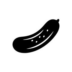 Black Cucumber Vector Icon Minimal Vegetable Silhouette on White.