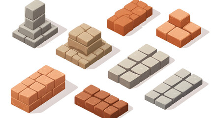 Isometric Bricks Set of Platforms for Building - Architectural Construction Elements