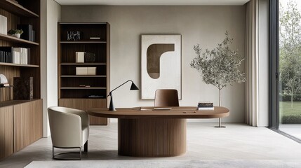 Modern wooden office space interior design.