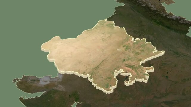 Rajasthan, India, extruded. Satellite map