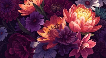 Bright Floral Garden Art - A vibrant close-up of blooming flowers, symbolizing beauty, nature, growth, serenity, and abundance