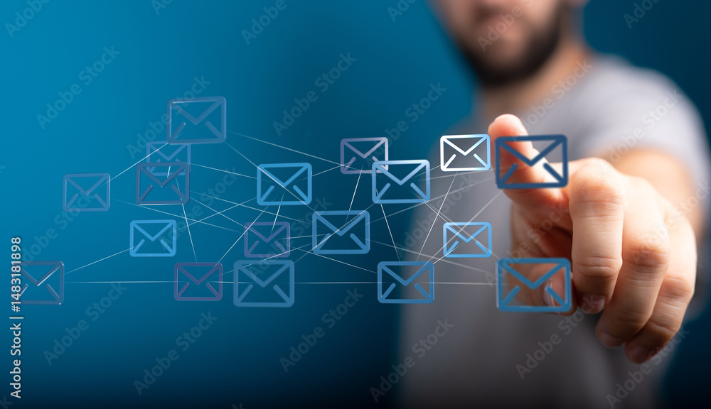 Poster Image of interconnected email icons, representing global communication and networking.