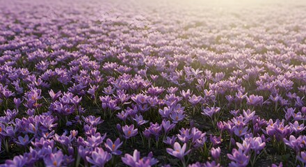 Obraz premium Field of Purple Flowers Blooming in Spring Sunlight
